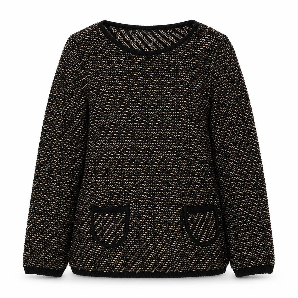 Front view of Marks & Spencer women’s black round neck acrylic jumper, size UK 12