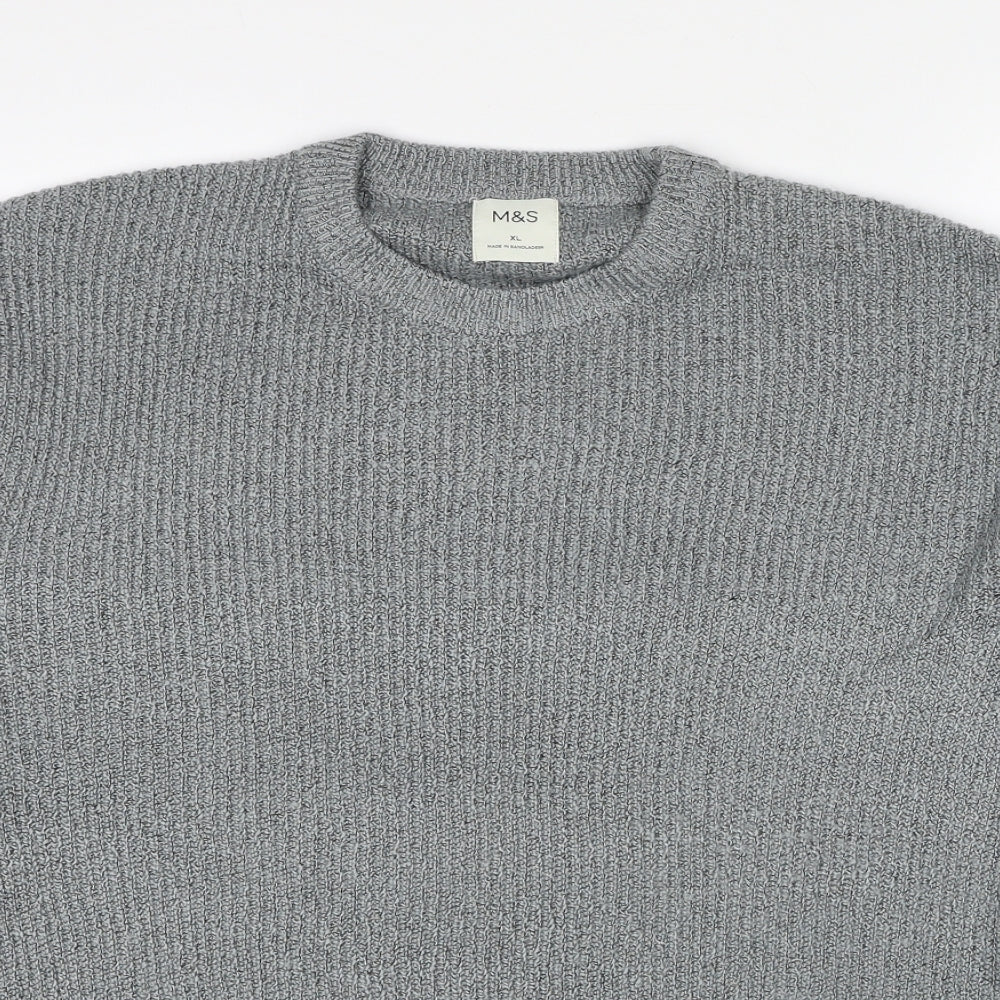 Marks and Spencer Mens Grey Round Neck Polyamide Pullover Jumper Size XL Long Sleeve