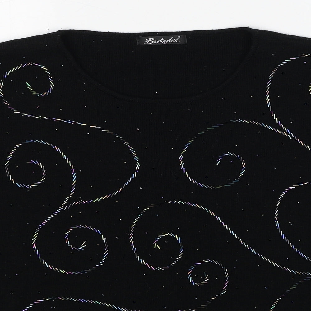 Berkertex Womens Black Round Neck Acrylic Pullover Jumper Size 10 - Size 10-12