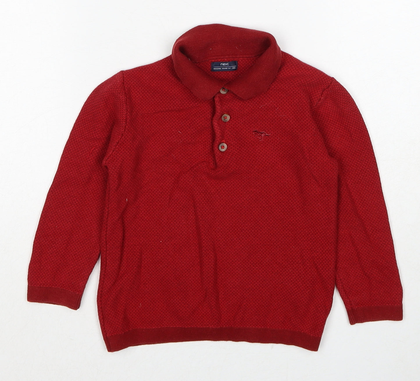 NEXT Boys Red Collared Cotton Pullover Jumper Size 2 Years Pullover