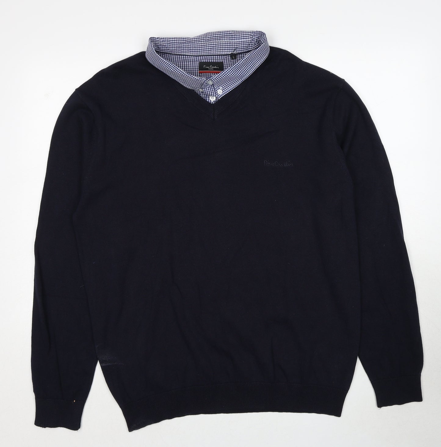 Pierre Cardin Mens Blue Collared Cotton Pullover Jumper Size L Long Sleeve - Shirt Insert