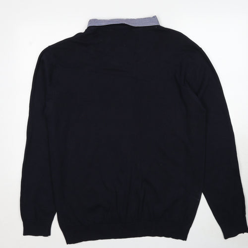 Pierre Cardin Mens Blue Collared Cotton Pullover Jumper Size L Long Sleeve - Shirt Insert