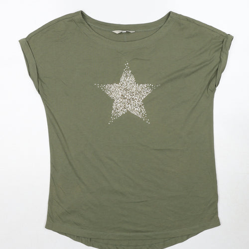 NEXT Womens Green Cotton Basic T-Shirt Size 10 Boat Neck - Star