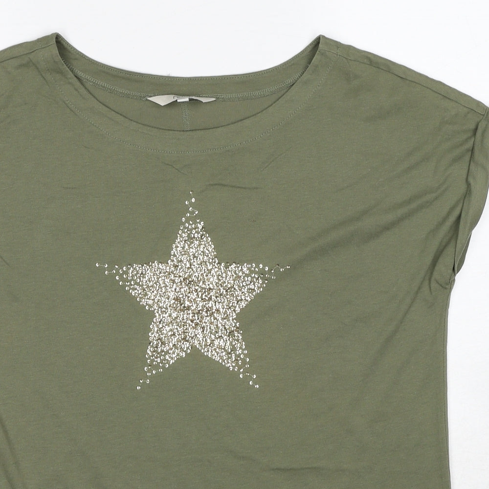 NEXT Womens Green Cotton Basic T-Shirt Size 10 Boat Neck - Star