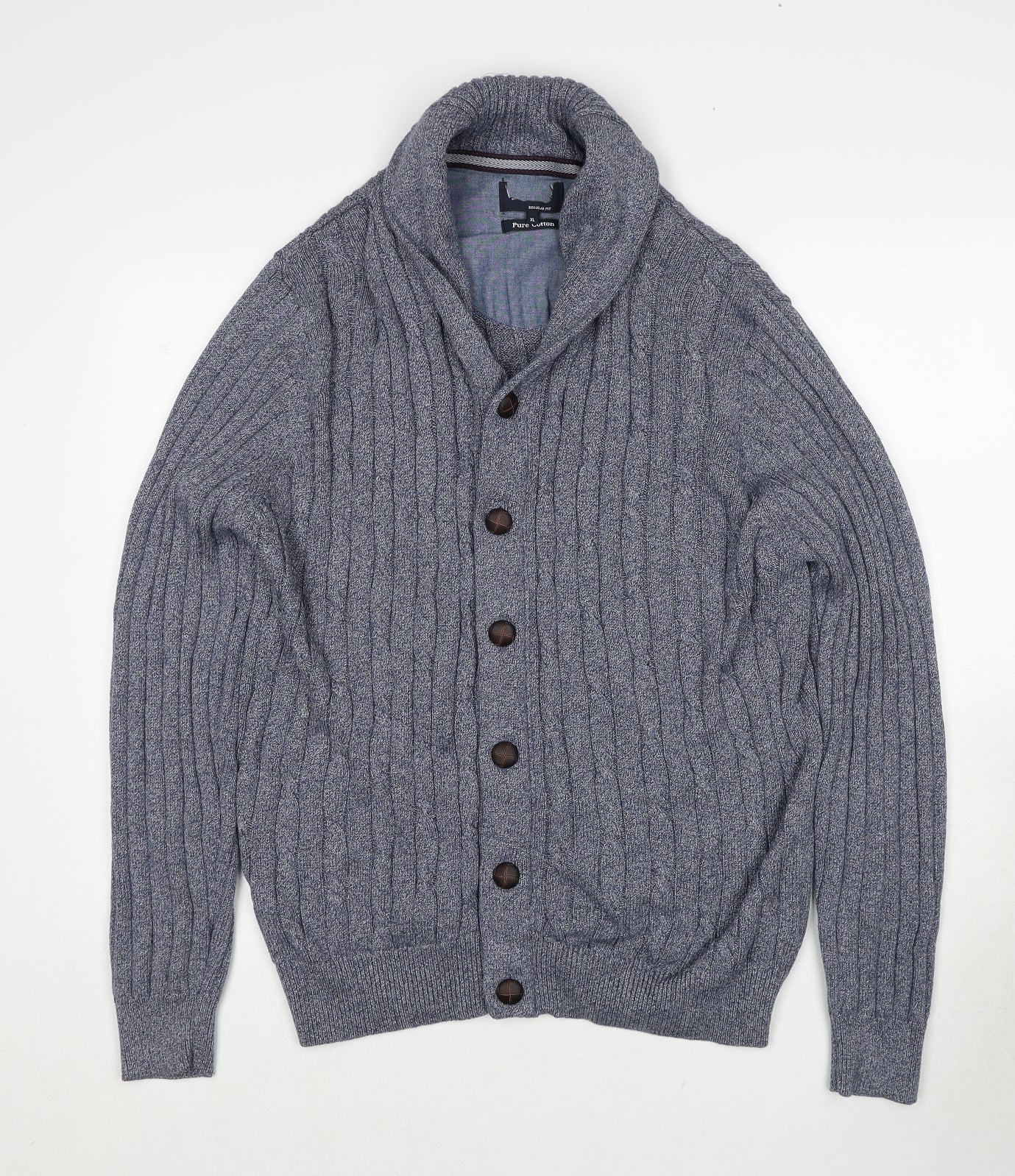Marks and Spencer Mens Blue Collared Cotton Cardigan Jumper Size XL Long Sleeve