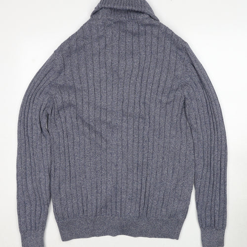 Marks and Spencer Mens Blue Collared Cotton Cardigan Jumper Size XL Long Sleeve