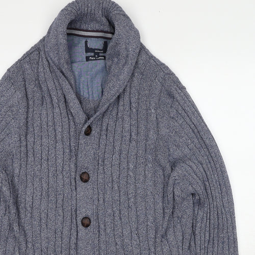 Marks and Spencer Mens Blue Collared Cotton Cardigan Jumper Size XL Long Sleeve