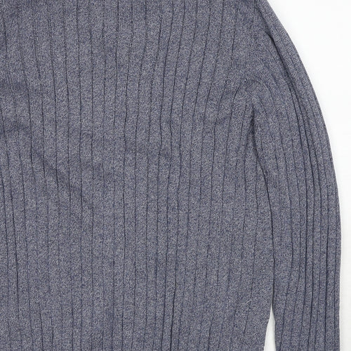 Marks and Spencer Mens Blue Collared Cotton Cardigan Jumper Size XL Long Sleeve