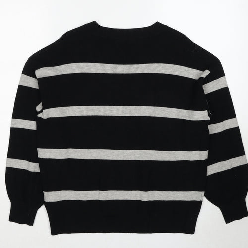 Marks and Spencer Womens Black V-Neck Striped Viscose Pullover Jumper Size M