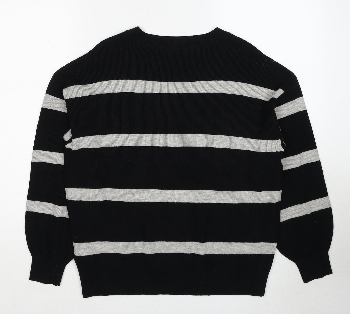 Marks and Spencer Womens Black V-Neck Striped Viscose Pullover Jumper Size M