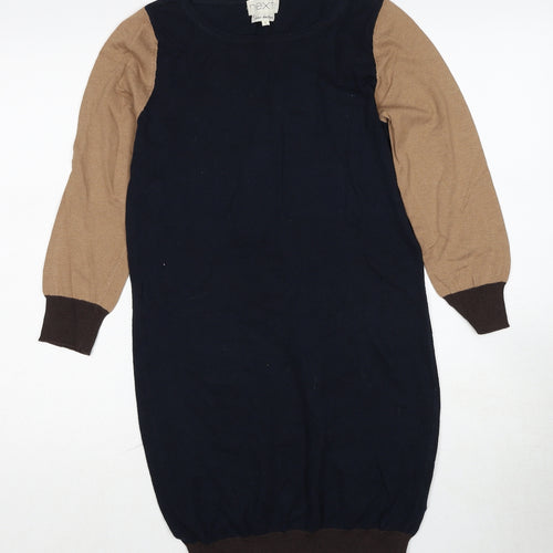 NEXT Womens Multicoloured Colourblock Cotton Jumper Dress Size 8 Round Neck Pullover