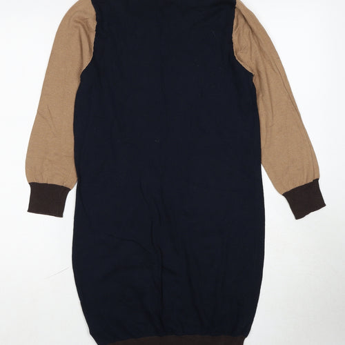 NEXT Womens Multicoloured Colourblock Cotton Jumper Dress Size 8 Round Neck Pullover