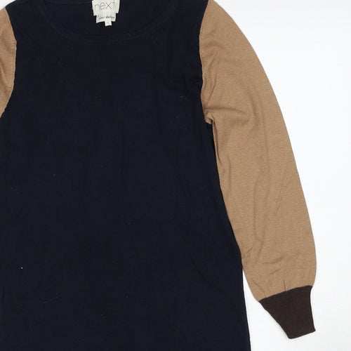 NEXT Womens Multicoloured Colourblock Cotton Jumper Dress Size 8 Round Neck Pullover