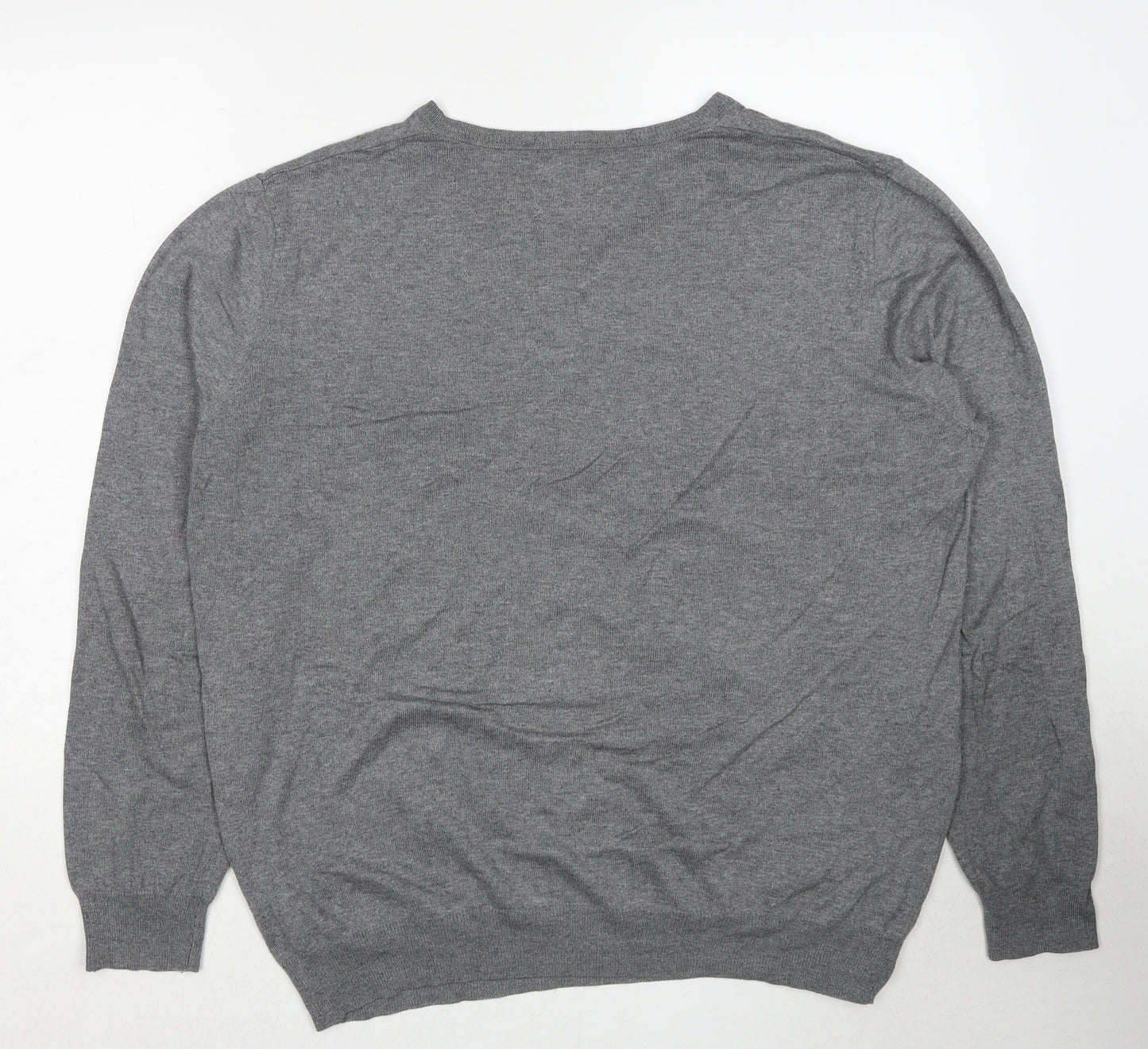 Jasper Conran Mens Grey V-Neck Cotton Pullover Jumper Size L Long Sleeve