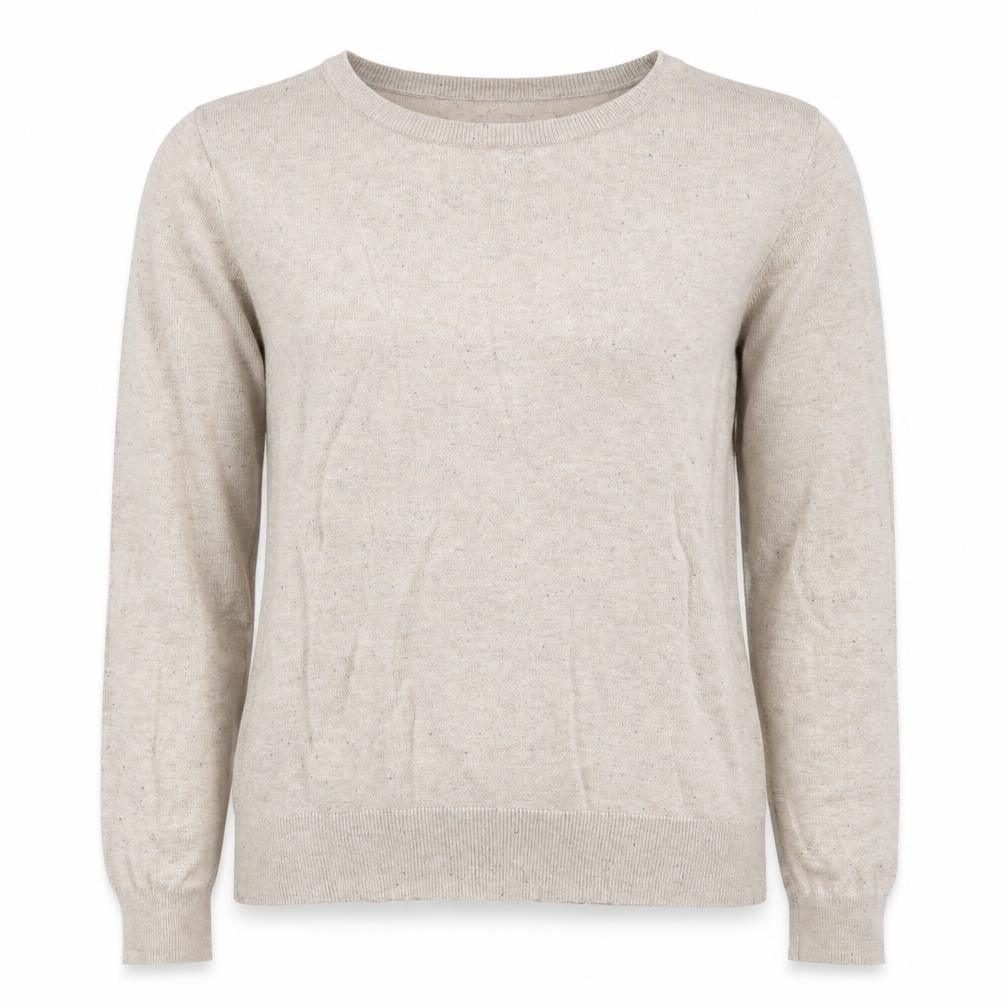 Front view of H&M women’s beige round neck viscose jumper, size S