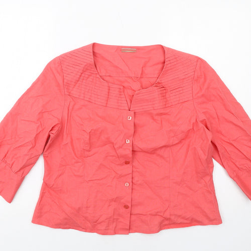 Minuet Womens Pink Linen Basic Button-Up Size 18 Round Neck