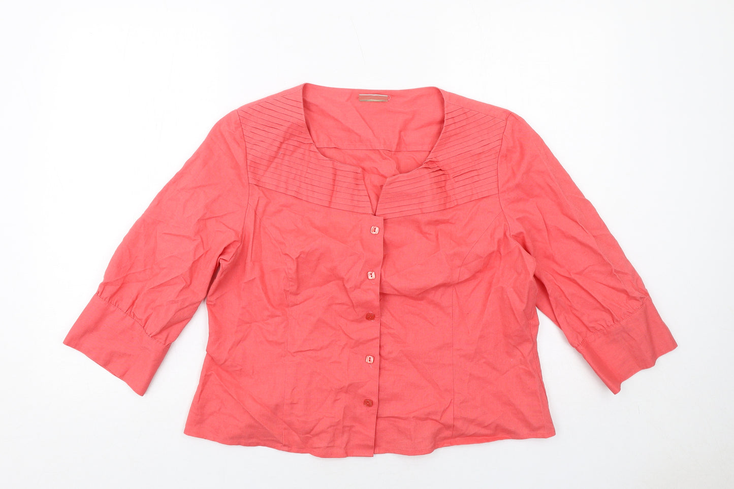 Minuet Womens Pink Linen Basic Button-Up Size 18 Round Neck