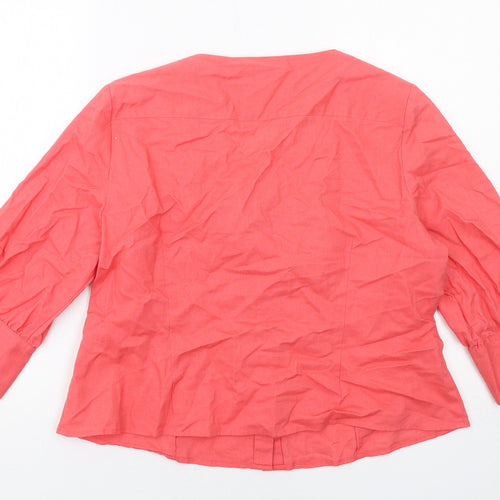 Minuet Womens Pink Linen Basic Button-Up Size 18 Round Neck