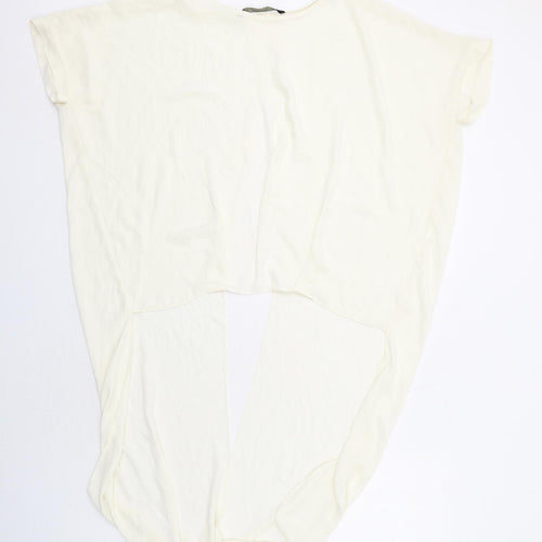 Zara Womens Ivory Polyester Basic Blouse Size M Round Neck - Dipped Hem