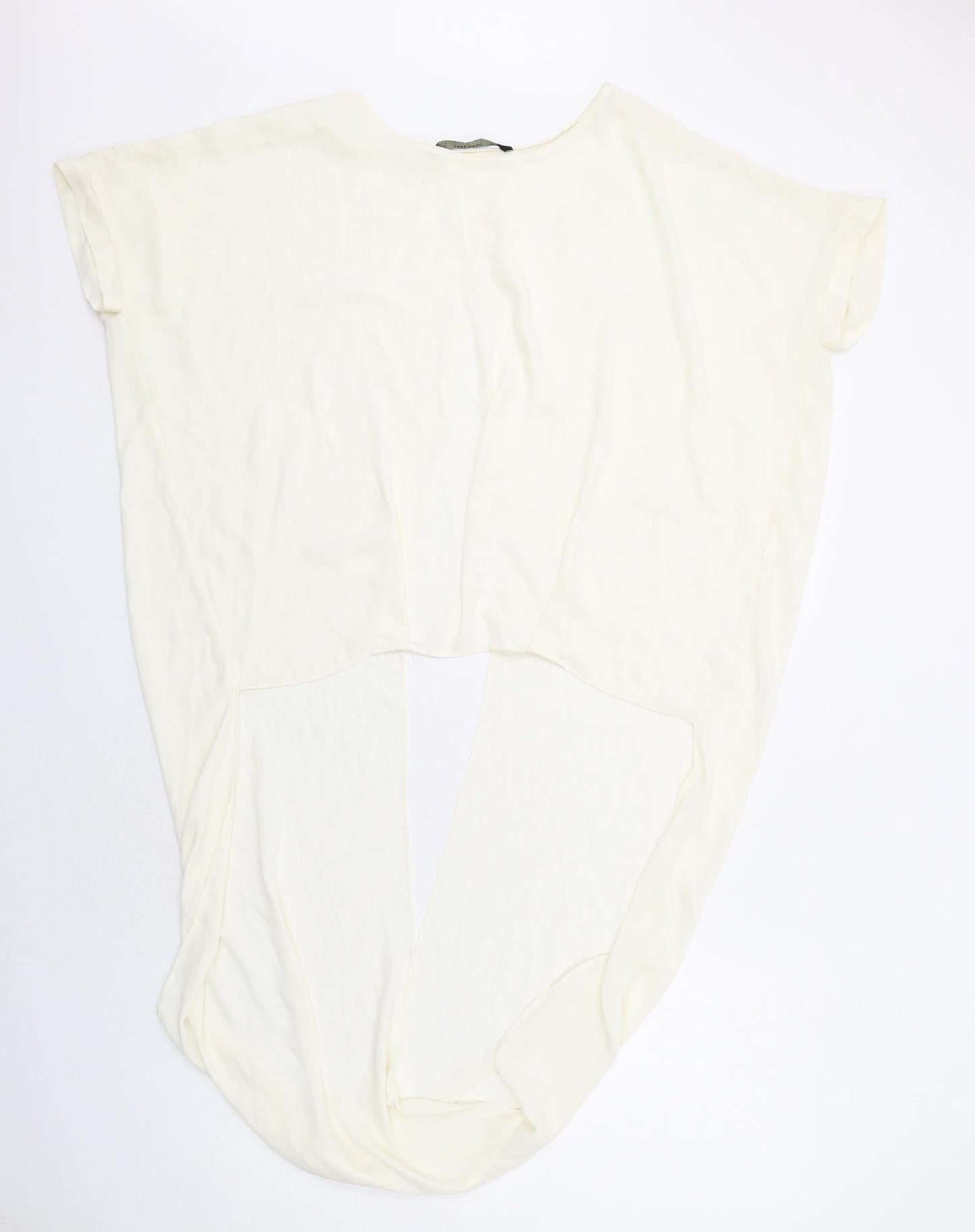 Zara Womens Ivory Polyester Basic Blouse Size M Round Neck - Dipped Hem