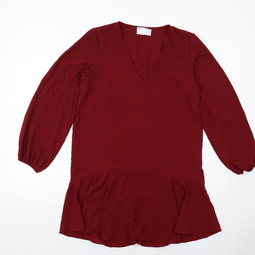 ASOS Womens Red Polyester Mini Size 10 V-Neck Pullover