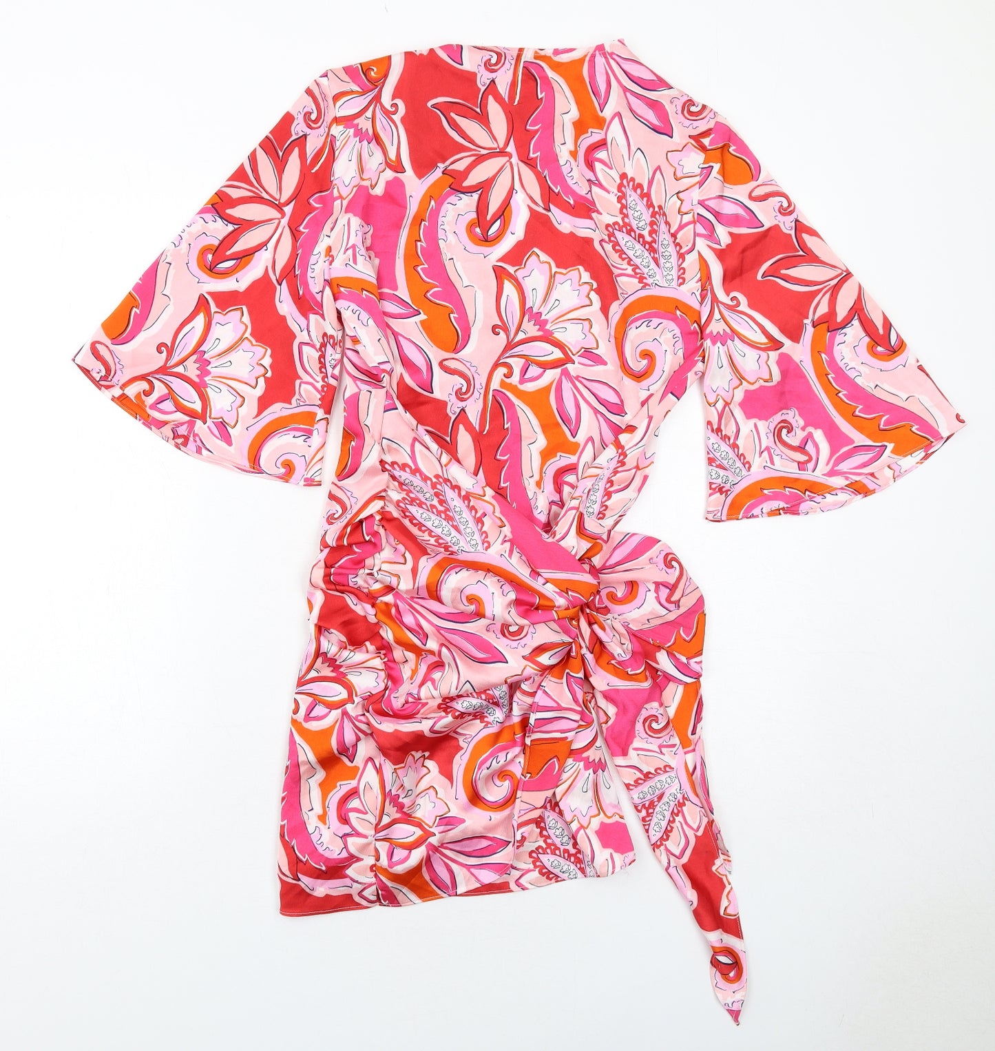 Zara Womens Multicoloured Geometric Polyester Mini Size M V-Neck Tie