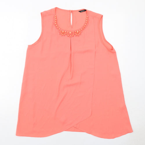 Roman Womens Orange Polyester Basic Blouse Size 14 Round Neck - Embellished Neckline