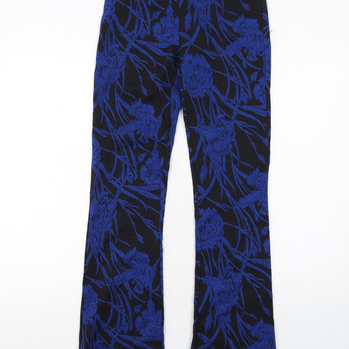 Zara Womens Blue Geometric Polyester Trousers Size S Regular