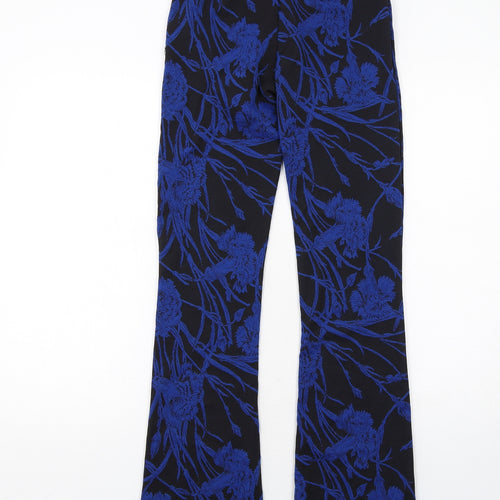 Zara Womens Blue Geometric Polyester Trousers Size S Regular