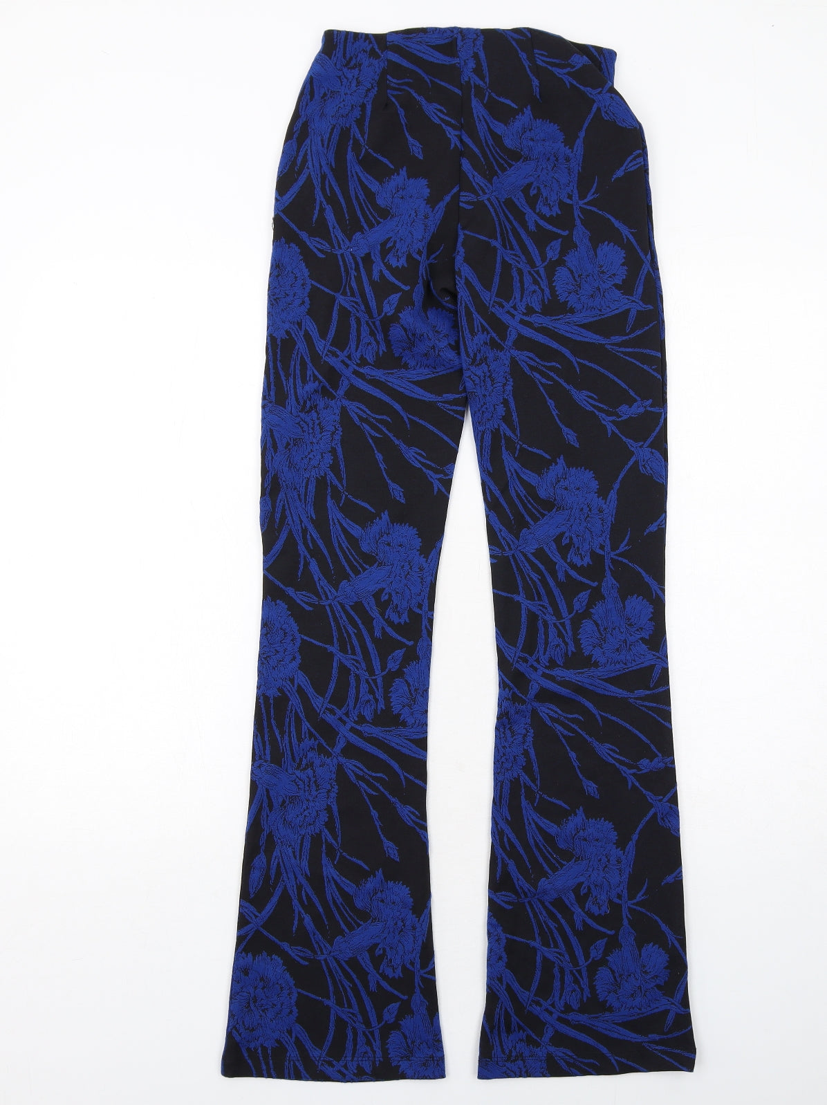 Zara Womens Blue Geometric Polyester Trousers Size S Regular
