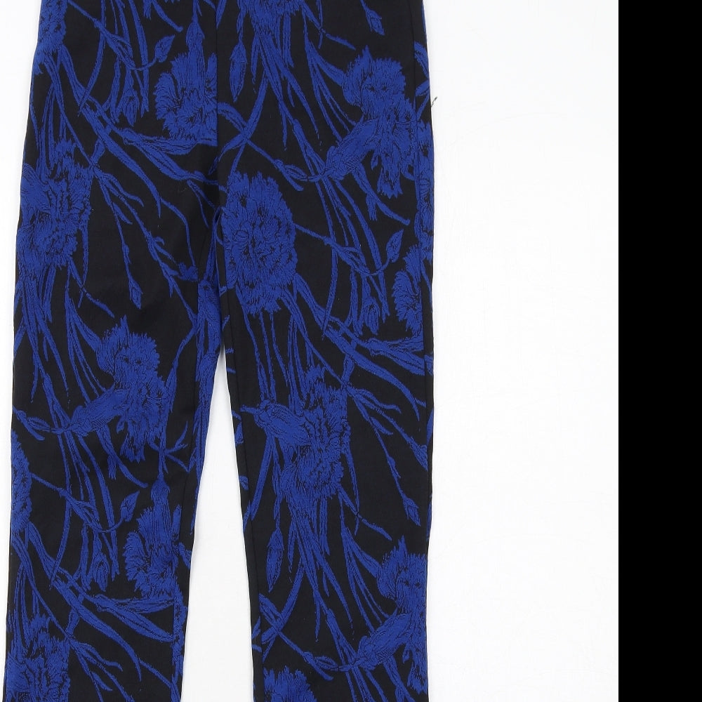 Zara Womens Blue Geometric Polyester Trousers Size S Regular