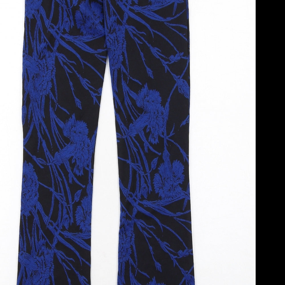 Zara Womens Blue Geometric Polyester Trousers Size S Regular