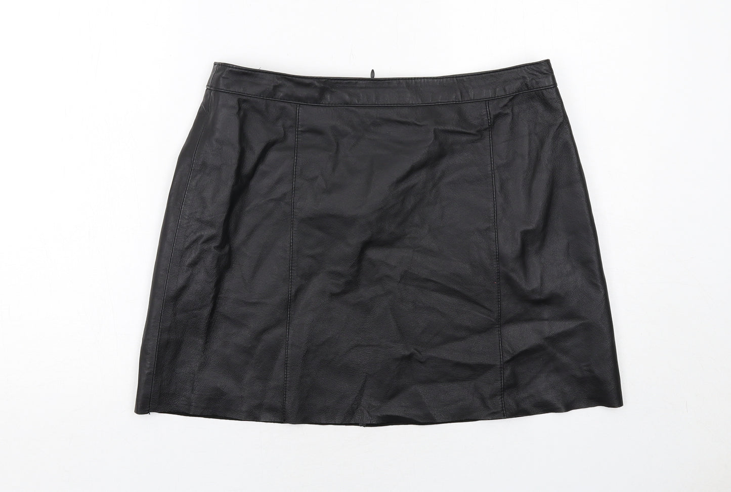 Warehouse Womens Black Leather A-Line Skirt Size 14 Zip