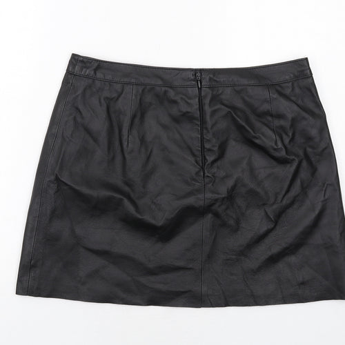 Warehouse Womens Black Leather A-Line Skirt Size 14 Zip