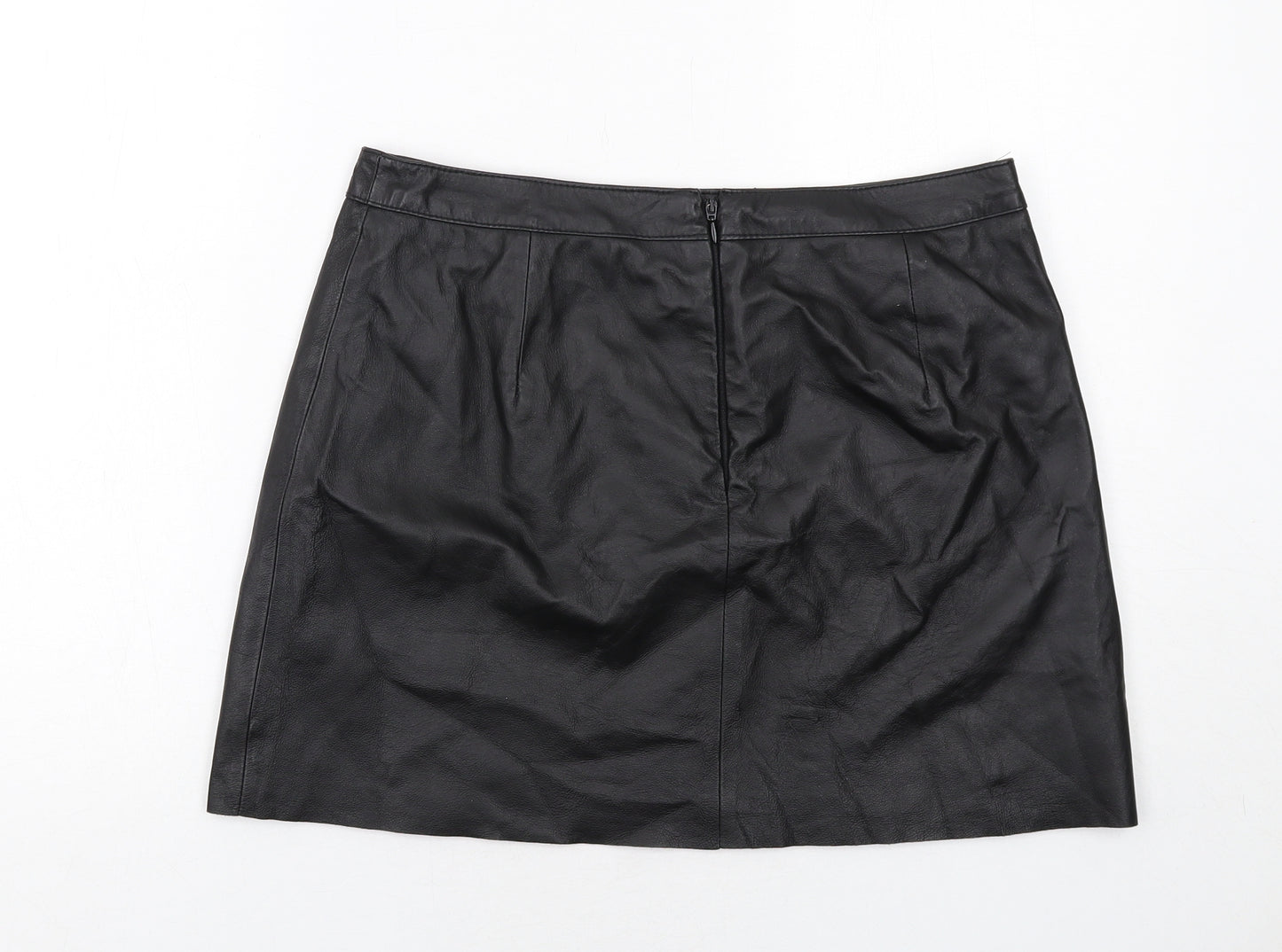Warehouse Womens Black Leather A-Line Skirt Size 14 Zip