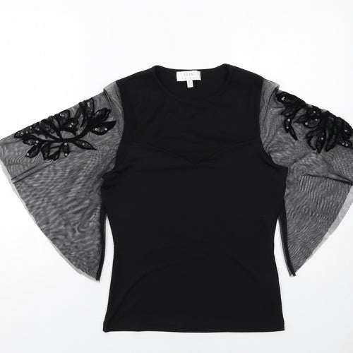 Coast Womens Black Polyester Basic Blouse Size 6 Crew Neck - Voluminous Mesh Sleeves