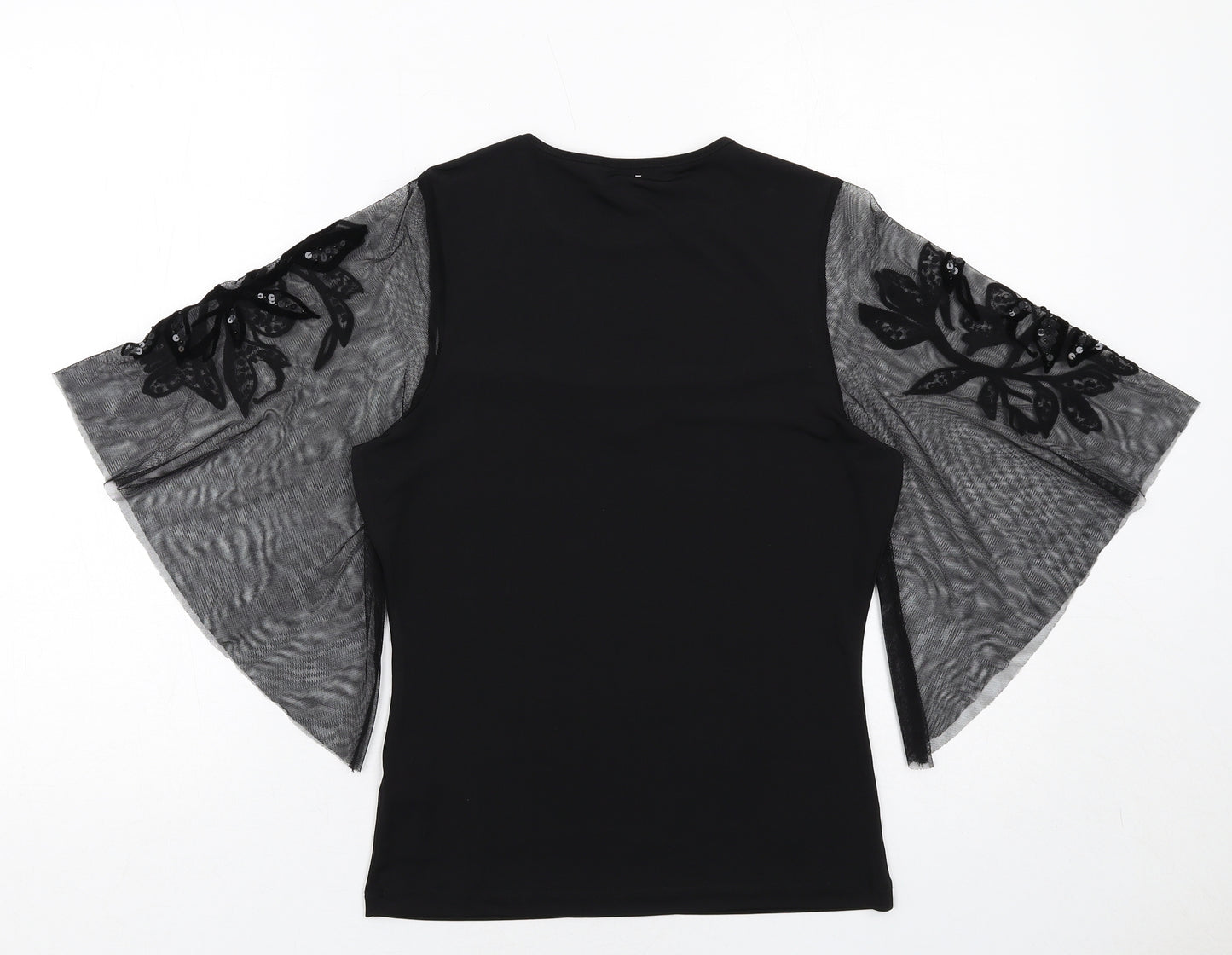 Coast Womens Black Polyester Basic Blouse Size 6 Crew Neck - Voluminous Mesh Sleeves