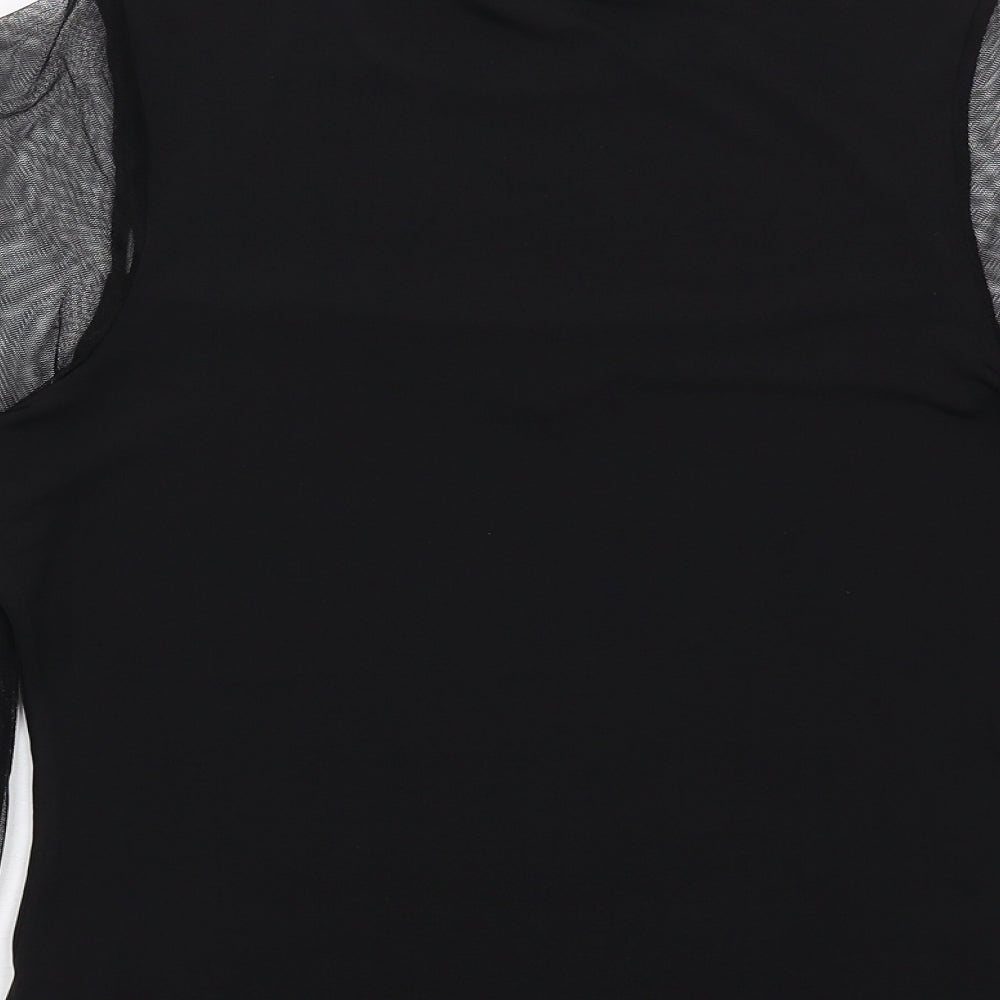 Coast Womens Black Polyester Basic Blouse Size 6 Crew Neck - Voluminous Mesh Sleeves