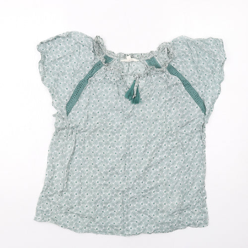 Per Una Womens Green Geometric Cotton Basic Blouse Size 14 Boat Neck