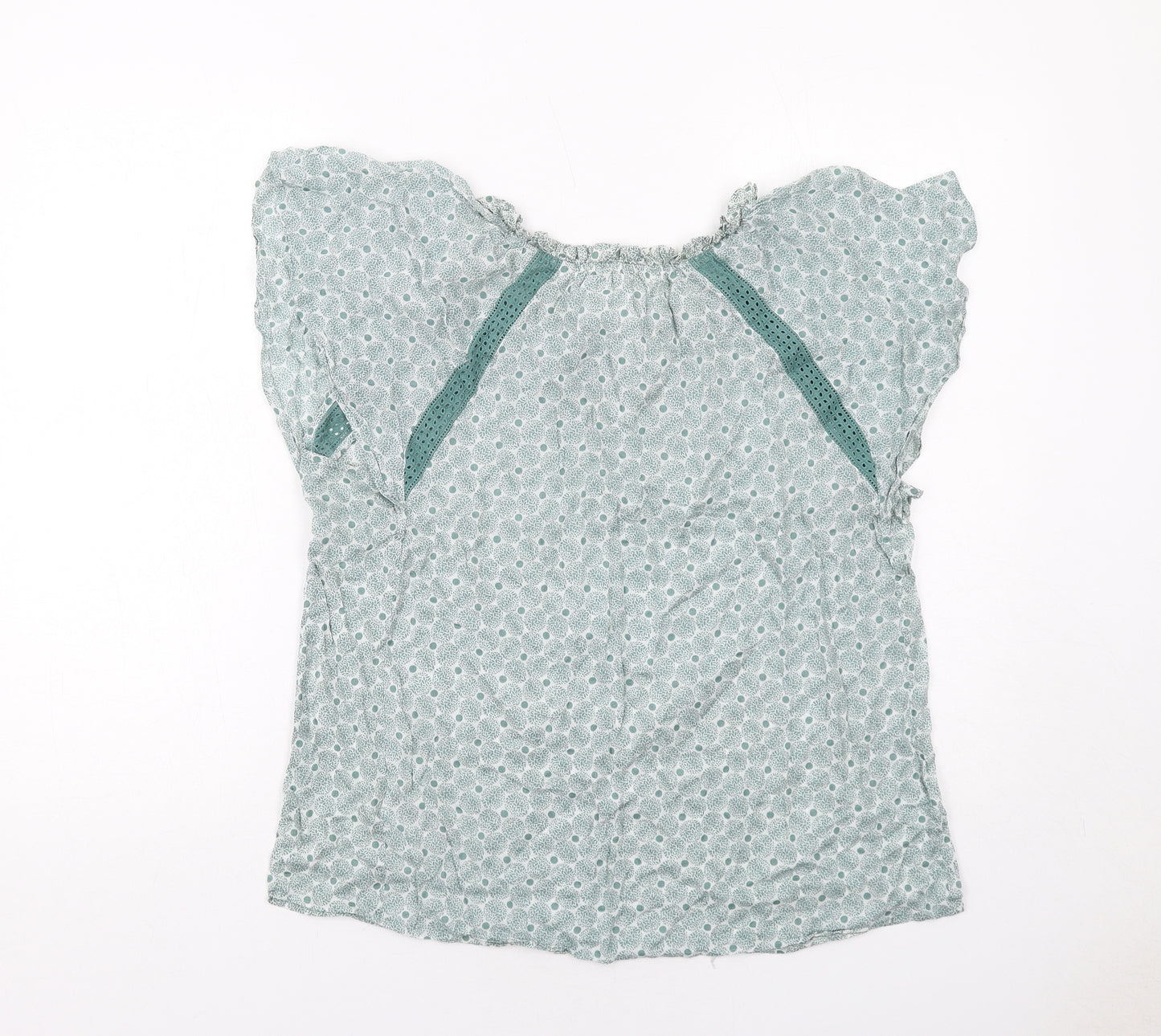 Per Una Womens Green Geometric Cotton Basic Blouse Size 14 Boat Neck