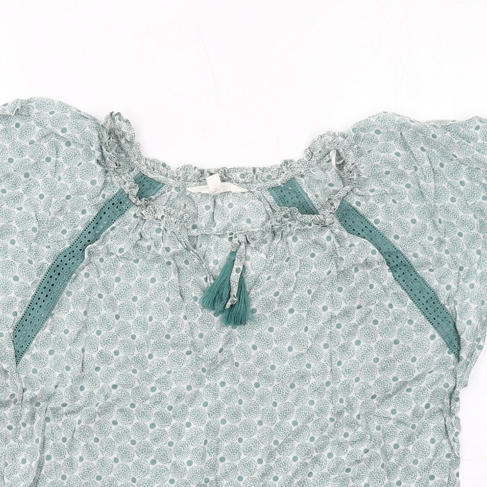 Per Una Womens Green Geometric Cotton Basic Blouse Size 14 Boat Neck