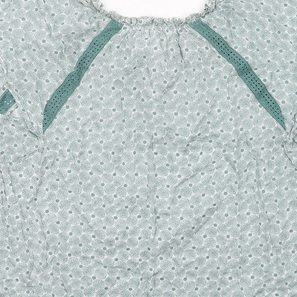 Per Una Womens Green Geometric Cotton Basic Blouse Size 14 Boat Neck