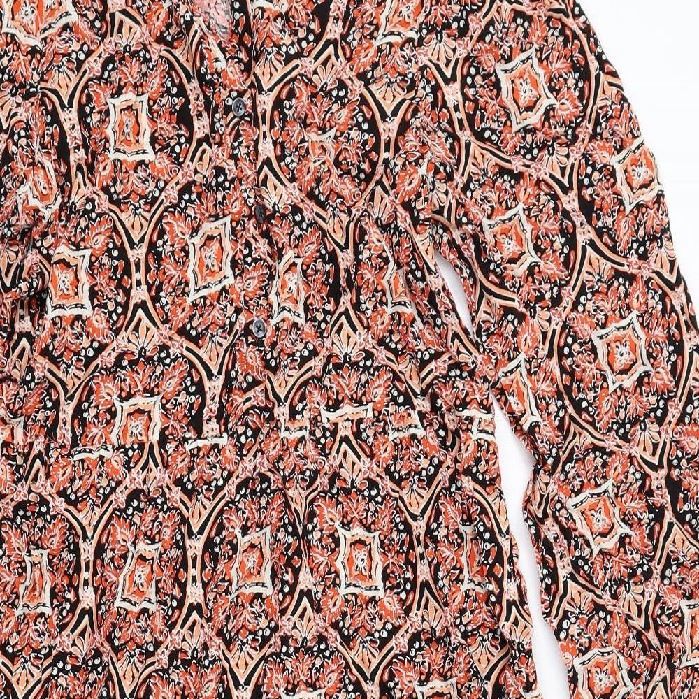 Marks and Spencer Womens Orange Geometric Viscose A-Line Size 14 V-Neck Button