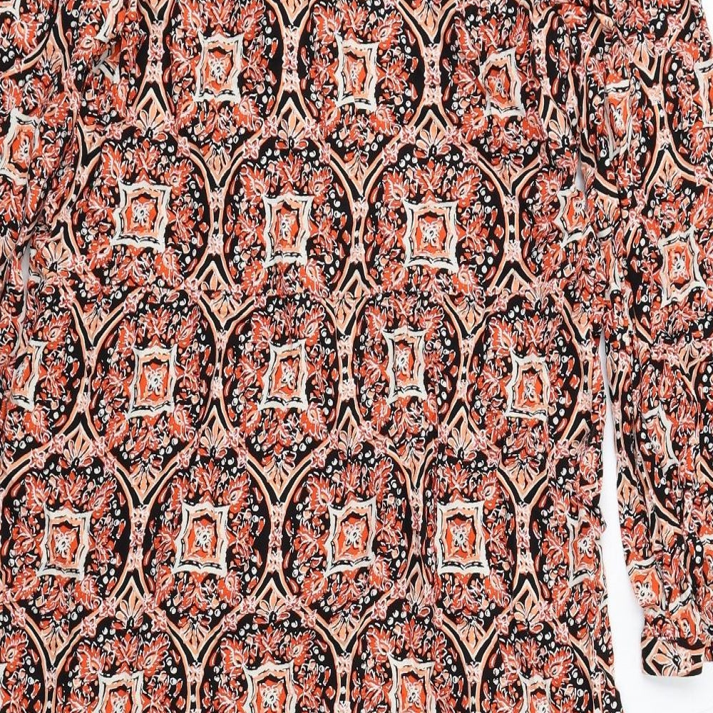 Marks and Spencer Womens Orange Geometric Viscose A-Line Size 14 V-Neck Button