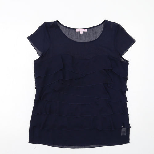Per Una Womens Blue Polyester Basic Blouse Size 14 Boat Neck