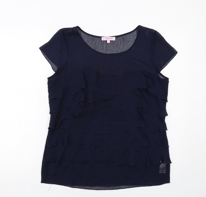 Per Una Womens Blue Polyester Basic Blouse Size 14 Boat Neck