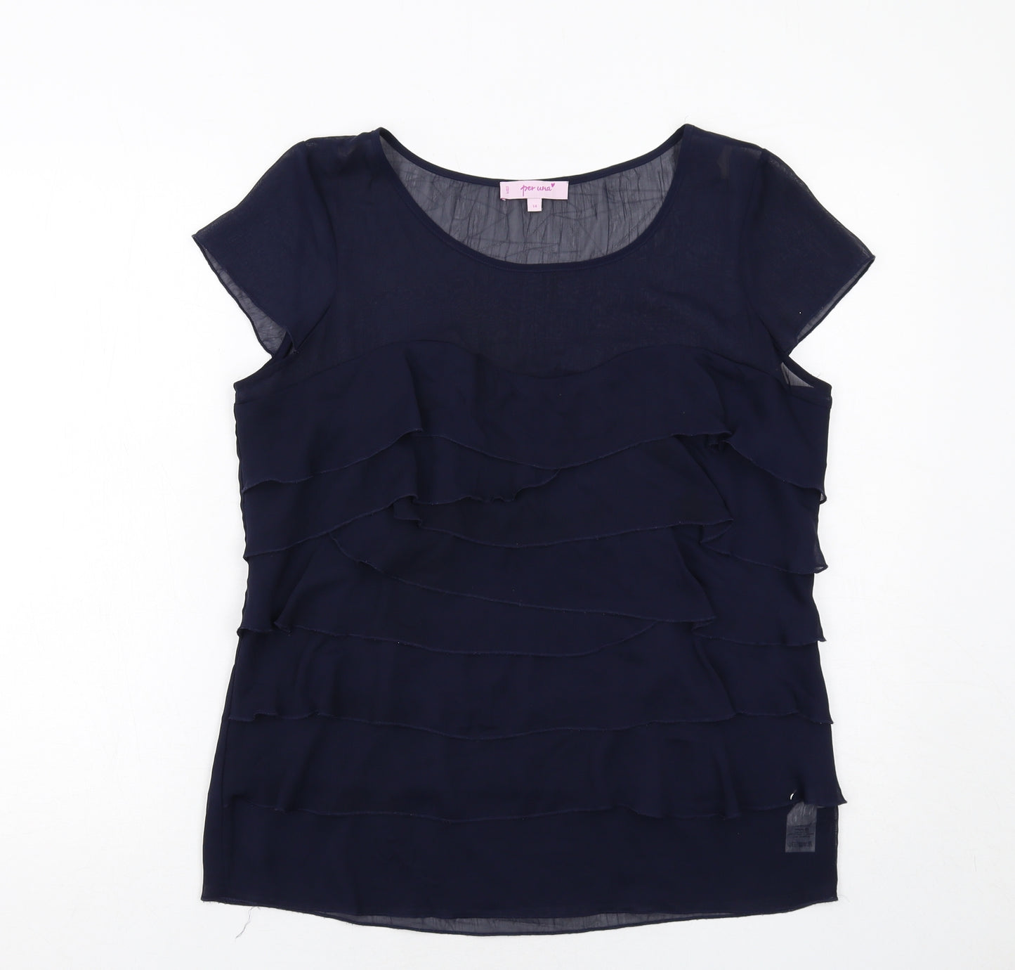 Per Una Womens Blue Polyester Basic Blouse Size 14 Boat Neck