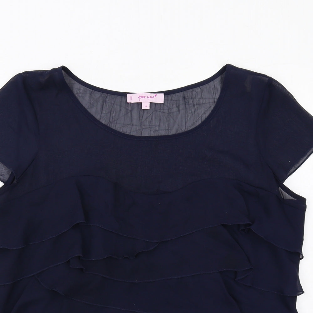 Per Una Womens Blue Polyester Basic Blouse Size 14 Boat Neck