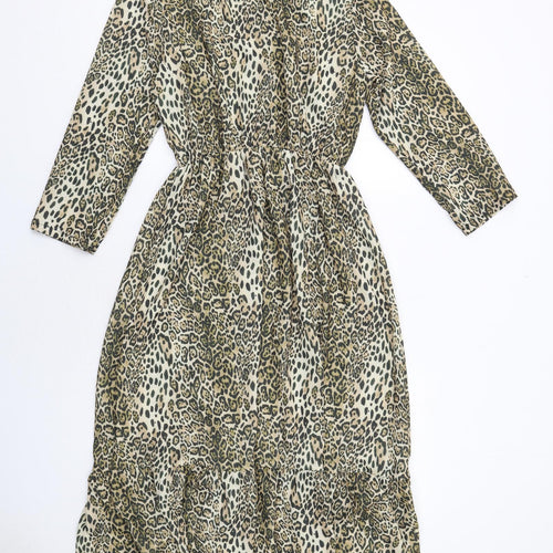 I SAW IT FIRST Womens Brown Animal Print Polyester A-Line Size S Round Neck Button - Leopard Print