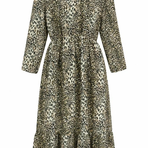 I SAW IT FIRST Womens Brown Animal Print Polyester A-Line Size S Round Neck Button - Leopard Print